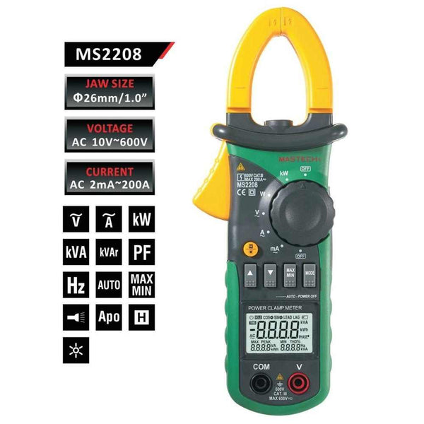 Mastech MS2208 Harmonic Power Clamp Meter Tester Multimeter TRMS Kva Kvar Pf